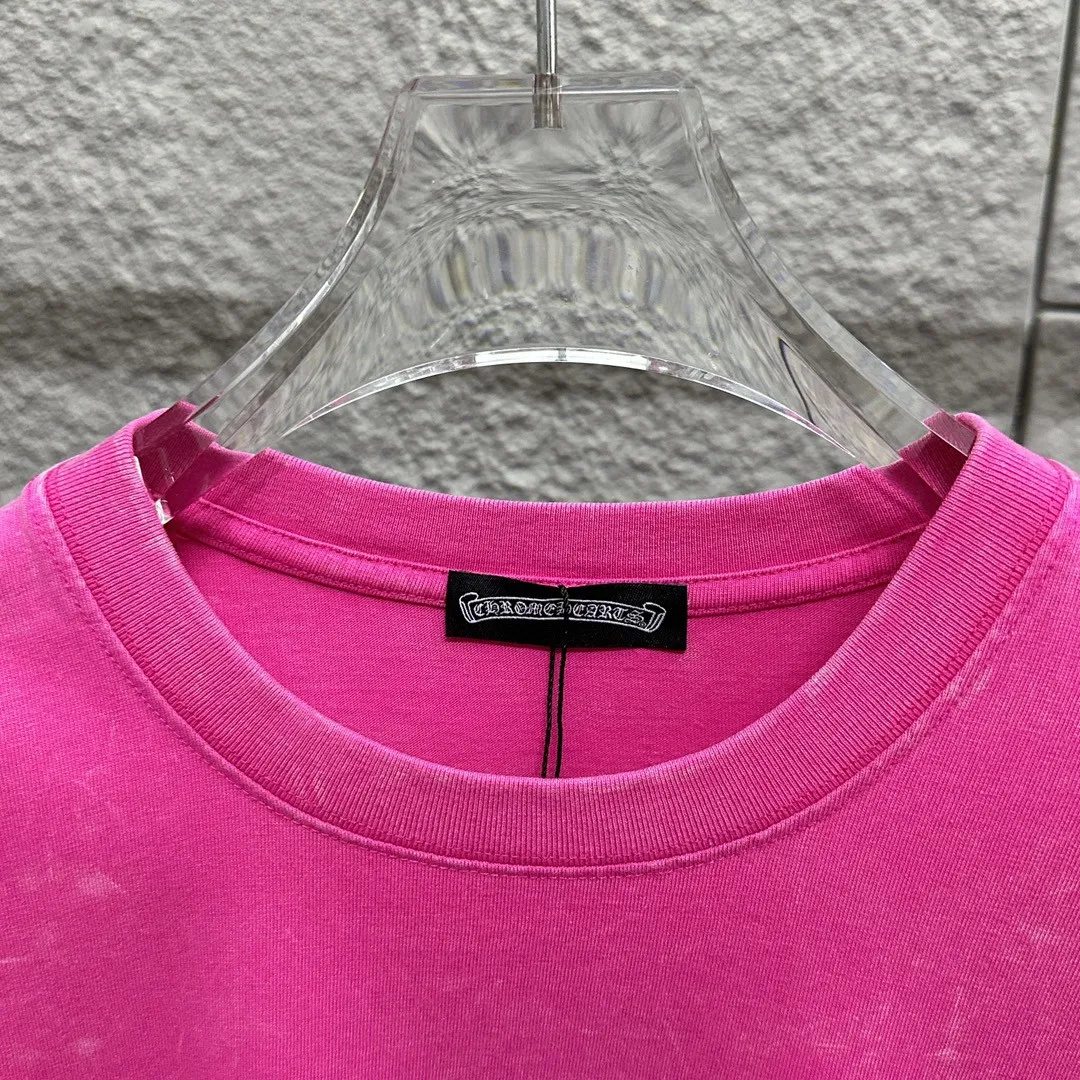 🅿️180 CH* Crow Heart* 2025 spring and summer new style Snowflake distressed washed retro round neck short sleeves Chest and front logo Horseshoe print Customized fabric Short-sleeved T-shirt Unisex Size: S M L XL XXL Color: Snowflake Black Snowflake Gray Snowflake Pink Snowflake Blue